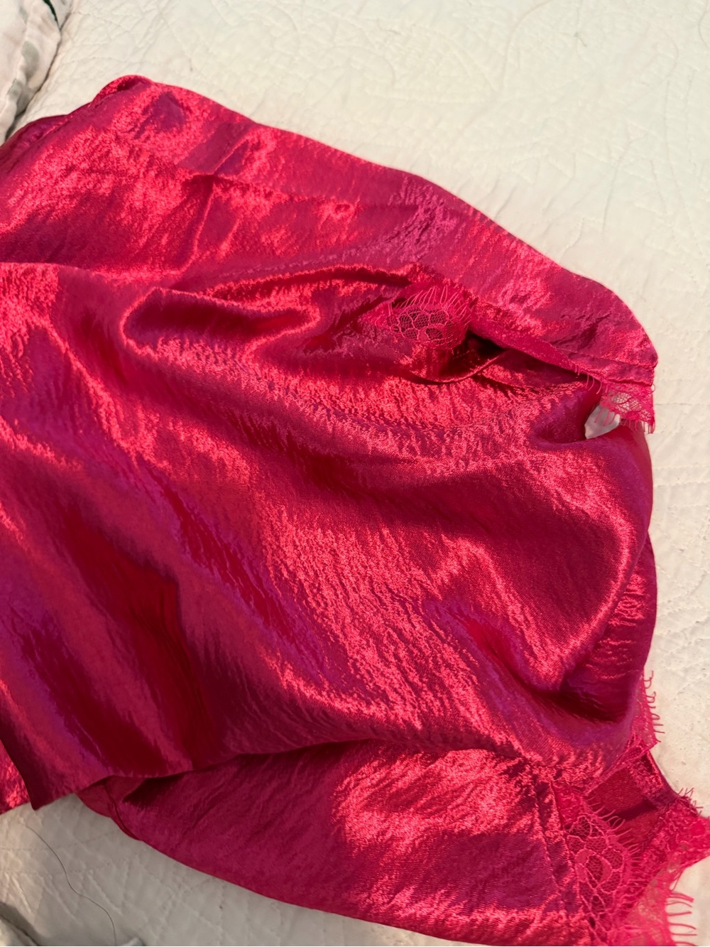 Red Satin Lace-Trim Mini Skirt - Picture 6 of 6